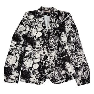 Chelsea & Violet Women's M Floral‎ Print Blazer Black White Career Office